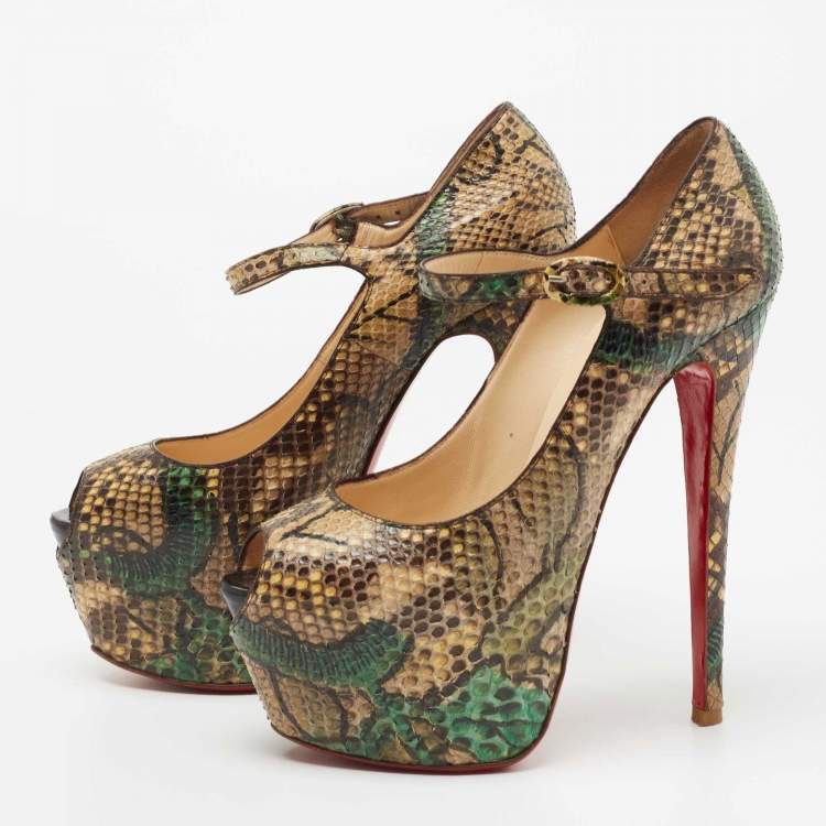 Pre Owned Christian Louboutin Multicolor Python Leather Lady Highness Pumps Size 37