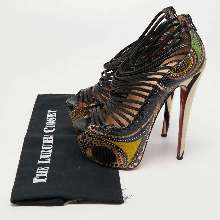 Pre Owned Christian Louboutin Multicolor Python Leather Zoulou Strappy Pumps Size 37.5