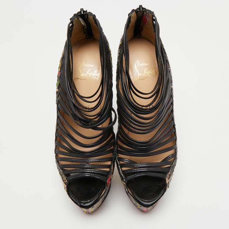 Pre Owned Christian Louboutin Multicolor Python Leather Zoulou Strappy Pumps Size 37.5