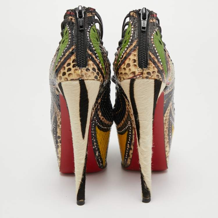 Pre Owned Christian Louboutin Multicolor Python Leather Zoulou Strappy Pumps Size 37.5