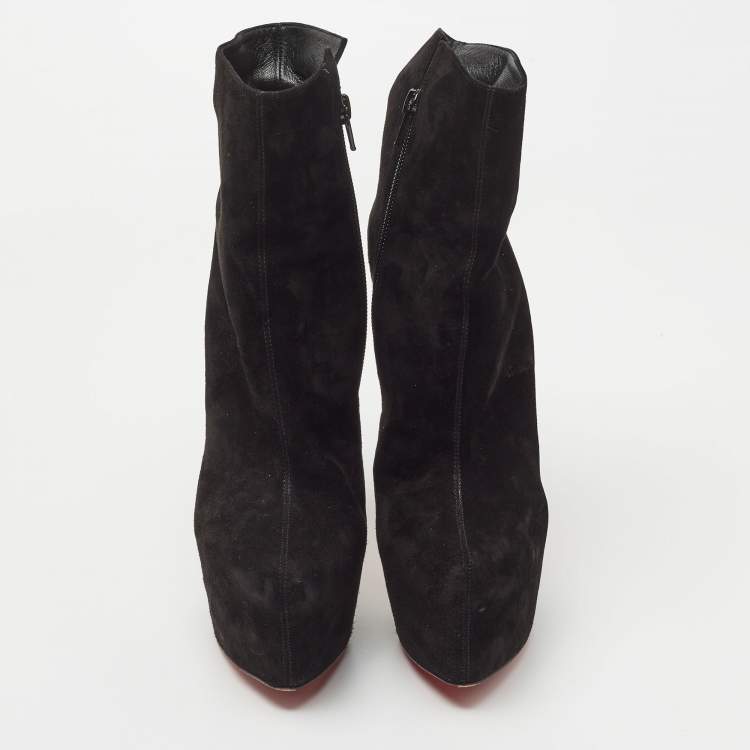 Pre Owned Christian Louboutin Black Suede Platform Ankle Length Boots Size 38