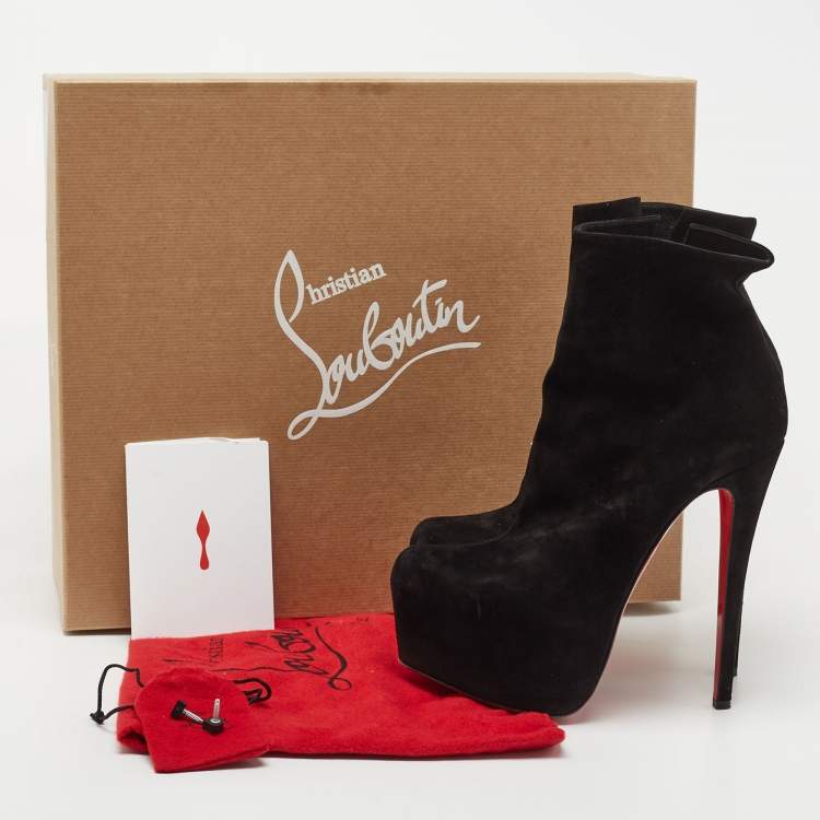Pre Owned Christian Louboutin Black Suede Platform Ankle Length Boots Size 38