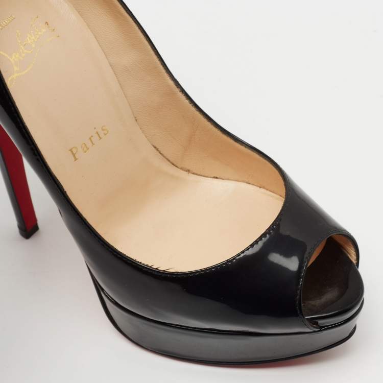 Pre Owned Christian Louboutin Black Patent Leather Very Prive Peep Toe Platform Pumps Size 37