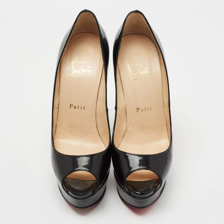 Pre Owned Christian Louboutin Black Patent Leather Very Prive Peep Toe Platform Pumps Size 37