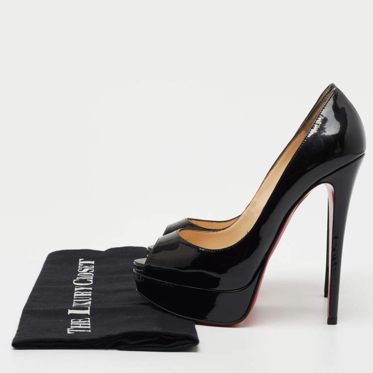 Pre Owned Christian Louboutin Black Patent Leather Very Prive Peep Toe Platform Pumps Size 37