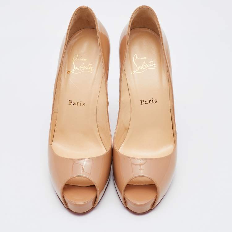 Pre Owned Christian Louboutin Beige Patent Leather New Very Prive Pumps Size 39