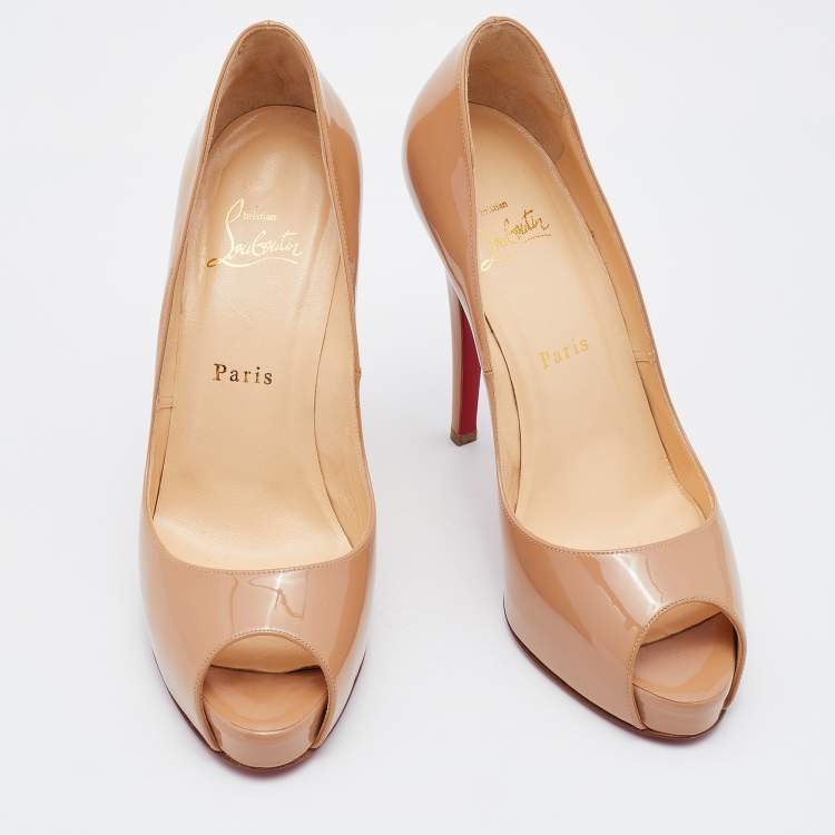 Pre Owned Christian Louboutin Beige Patent Leather New Very Prive Pumps Size 39