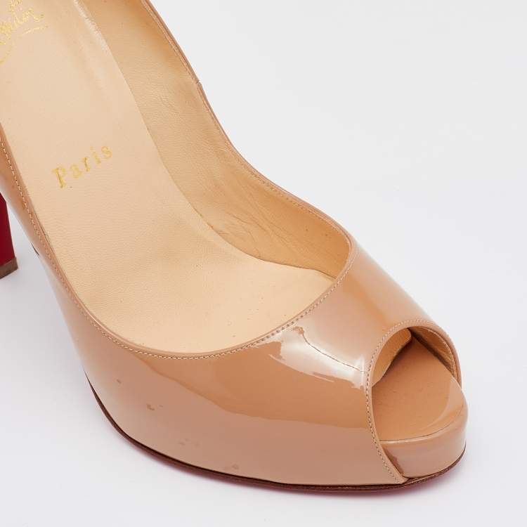 Pre Owned Christian Louboutin Beige Patent Leather New Very Prive Pumps Size 39