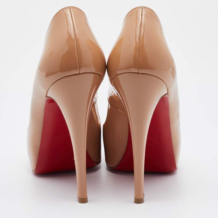 Pre Owned Christian Louboutin Beige Patent Leather New Very Prive Pumps Size 39