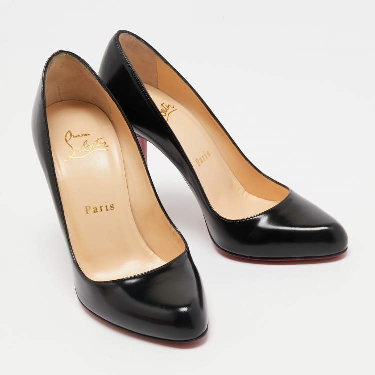 Pre Owned Christian Louboutin Black Leather Simple Pumps Size 35