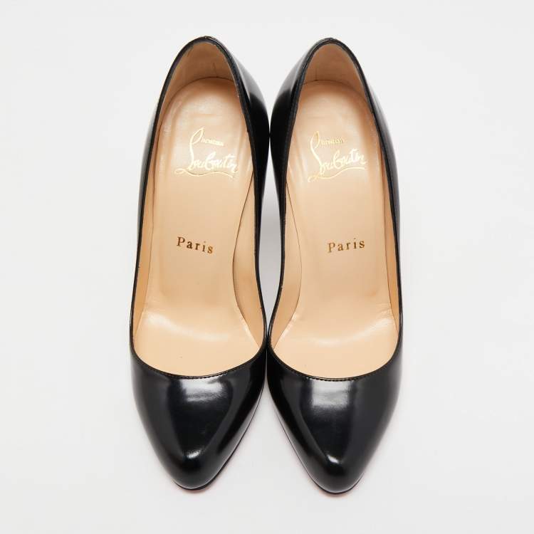 Pre Owned Christian Louboutin Black Leather Simple Pumps Size 35