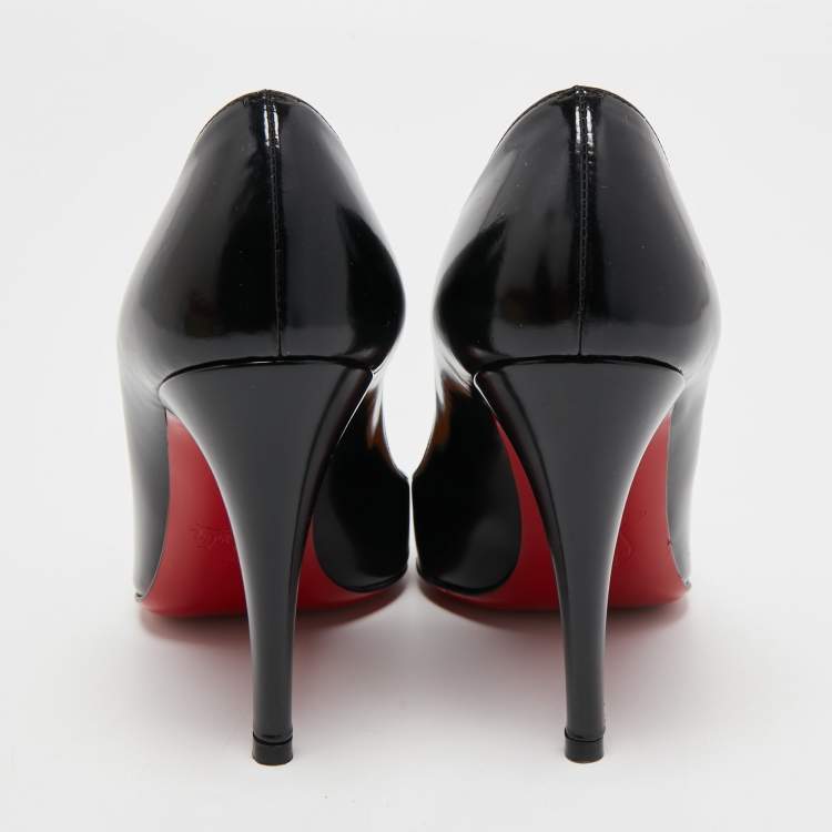 Pre Owned Christian Louboutin Black Leather Simple Pumps Size 35