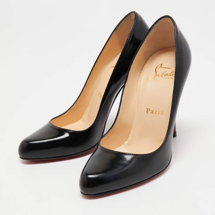 Pre Owned Christian Louboutin Black Leather Simple Pumps Size 35