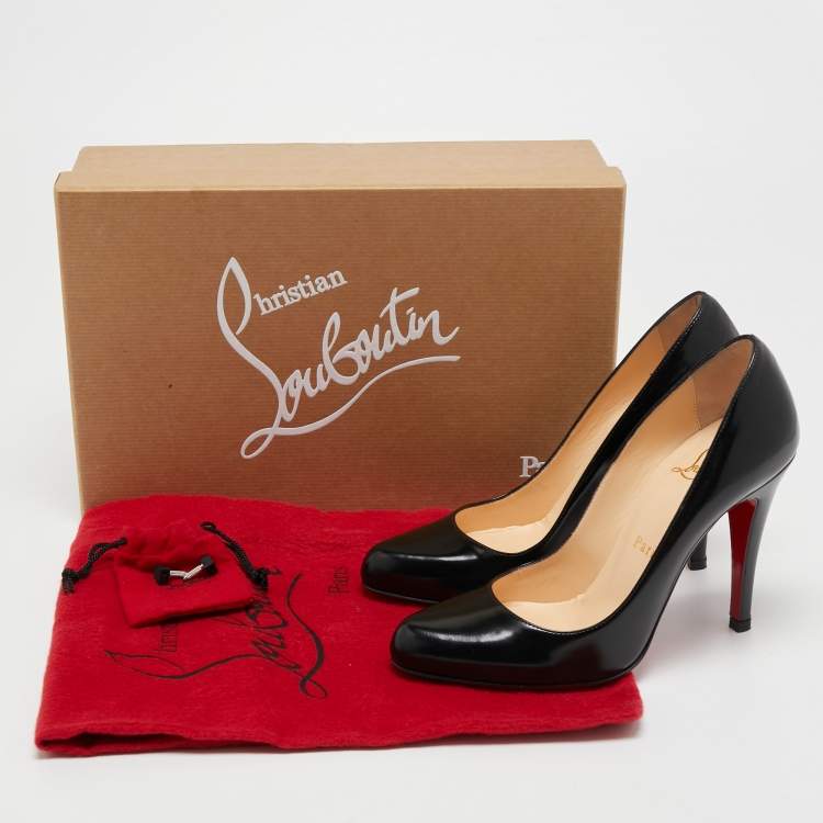 Pre Owned Christian Louboutin Black Leather Simple Pumps Size 35
