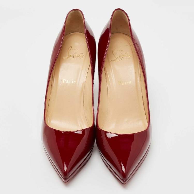 Pre Owned Christian Louboutin Burgundy Patent Leather Pigalle Plato Pumps Size 40.5