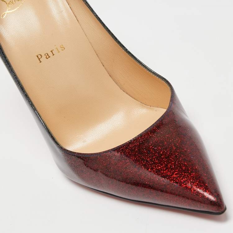 Pre Owned Christian Louboutin Tricolor Glitter Patent Leather Kate Pumps Size 40