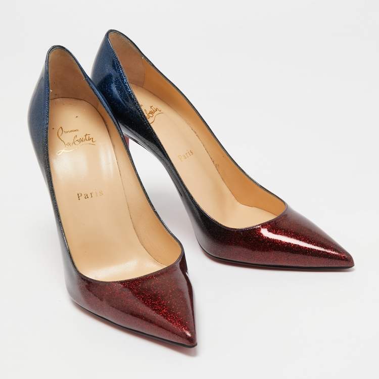 Pre Owned Christian Louboutin Tricolor Glitter Patent Leather Kate Pumps Size 40