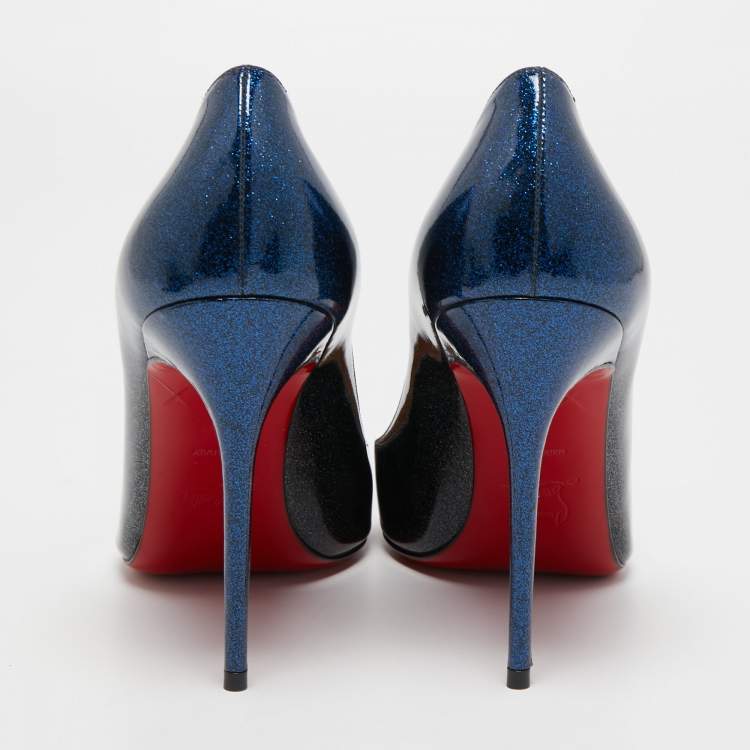 Pre Owned Christian Louboutin Tricolor Glitter Patent Leather Kate Pumps Size 40