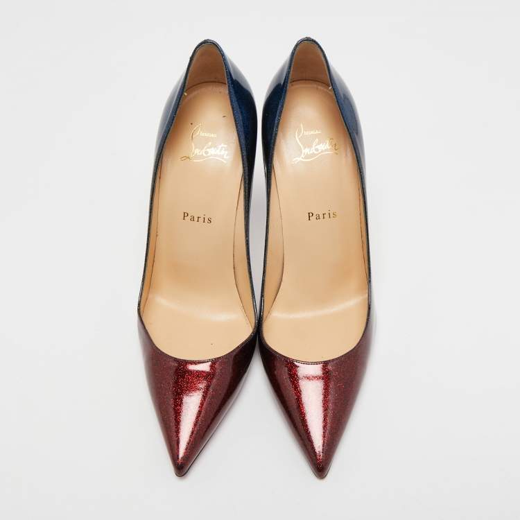 Pre Owned Christian Louboutin Tricolor Glitter Patent Leather Kate Pumps Size 40