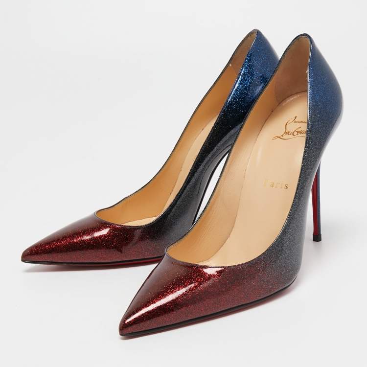 Pre Owned Christian Louboutin Tricolor Glitter Patent Leather Kate Pumps Size 40