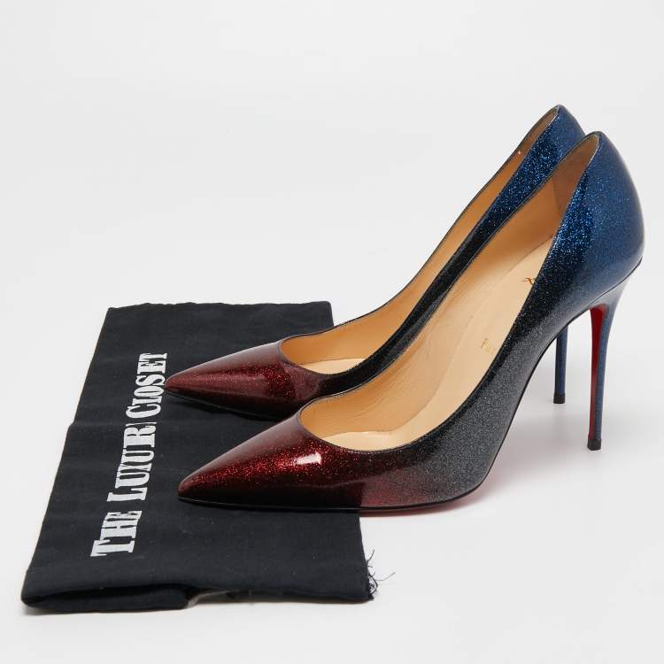 Pre Owned Christian Louboutin Tricolor Glitter Patent Leather Kate Pumps Size 40