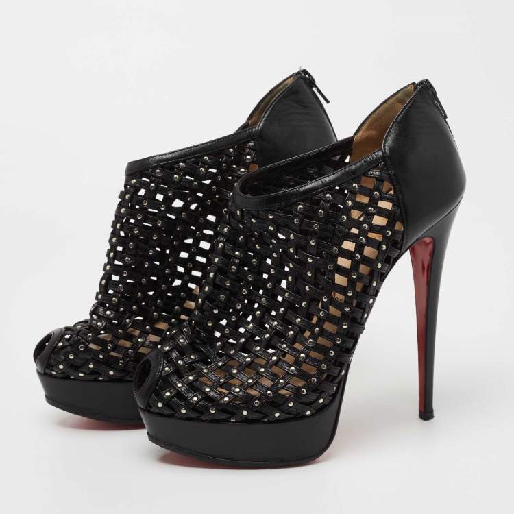مملوكة مسبقًا Christian Louboutin Black Leather Kasha Booties Size 38.5