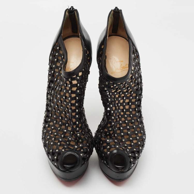 مملوكة مسبقًا Christian Louboutin Black Leather Kasha Booties Size 38.5