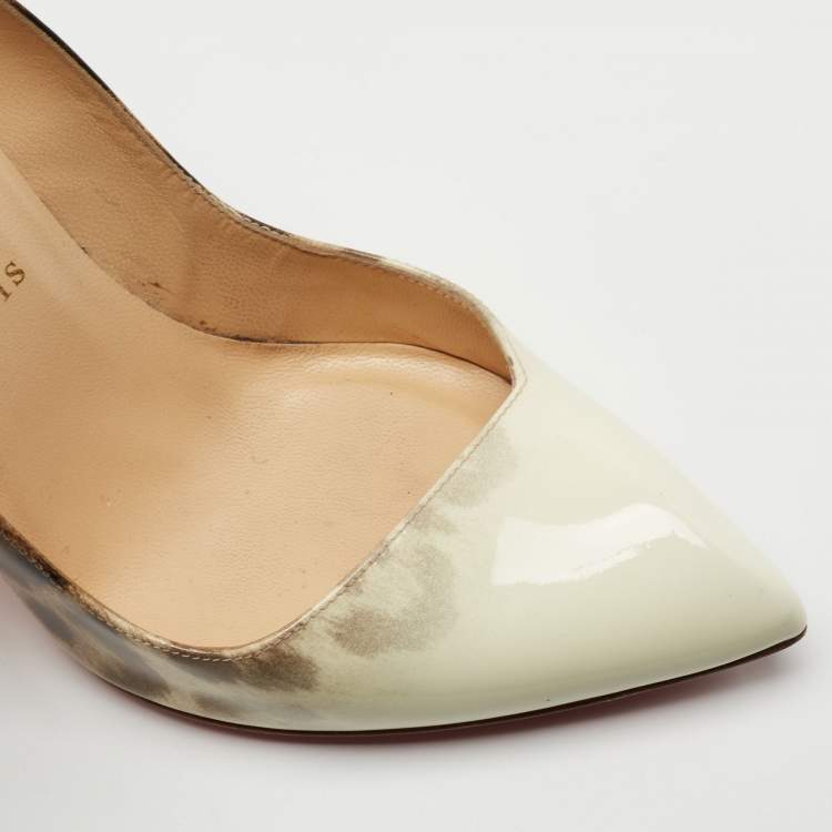 Pre Owned Christian Louboutin Cream/Brown Leopard Print Patent Leather Corneille Pumps Size 37