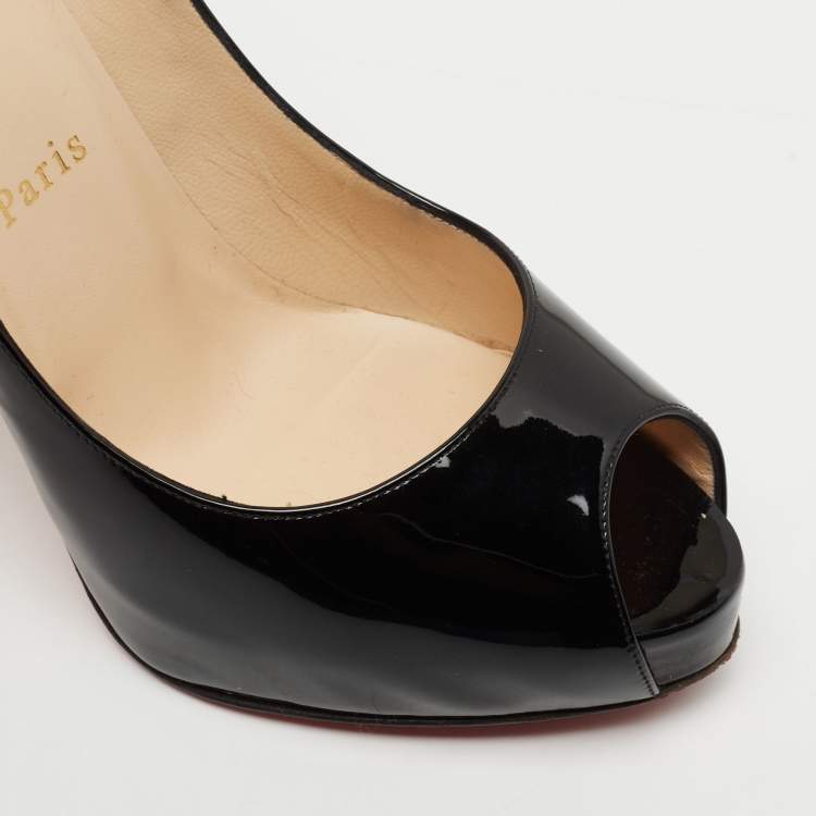 Pre Owned Christian Louboutin Black Patent Leather New Very Prive Pumps Size 37.5