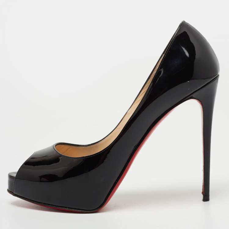 Pre Owned Christian Louboutin Black Patent Leather New Very Prive Pumps Size 37.5