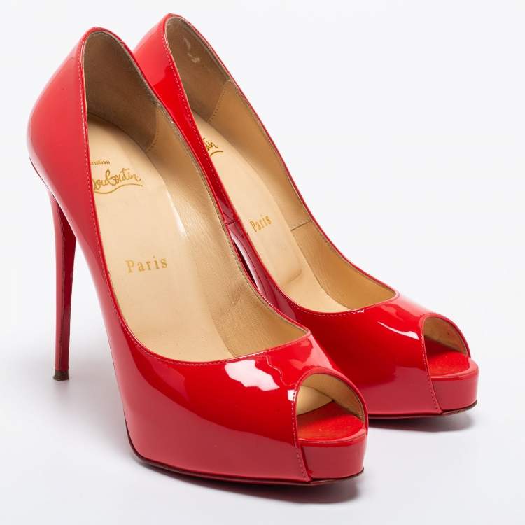 Pre Owned Christian Louboutin Red Patent Leather New Very Prive Pumps Size 37