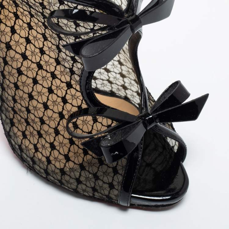 Pre Owned Christian Louboutin Black Patent Leather and Mesh Empiralta Booties Size 37
