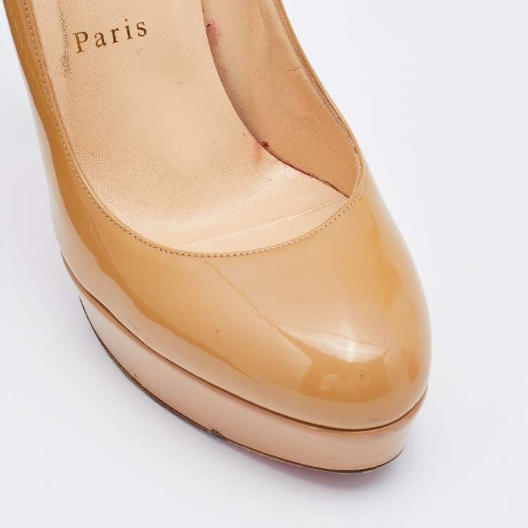 Pre Owned Christian Louboutin Beige Patent Leather Bianca Platform Pumps Size 38