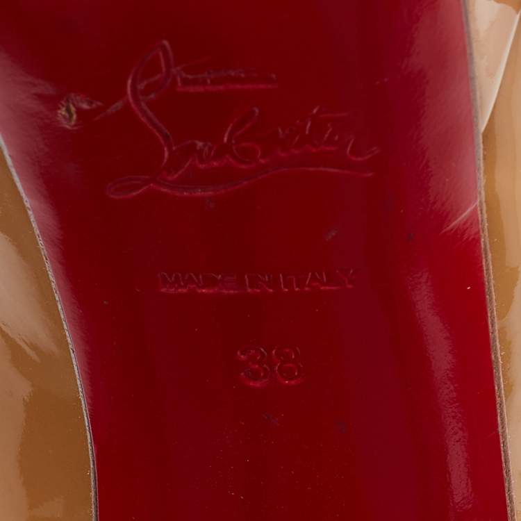 Pre Owned Christian Louboutin Beige Patent Leather Bianca Platform Pumps Size 38