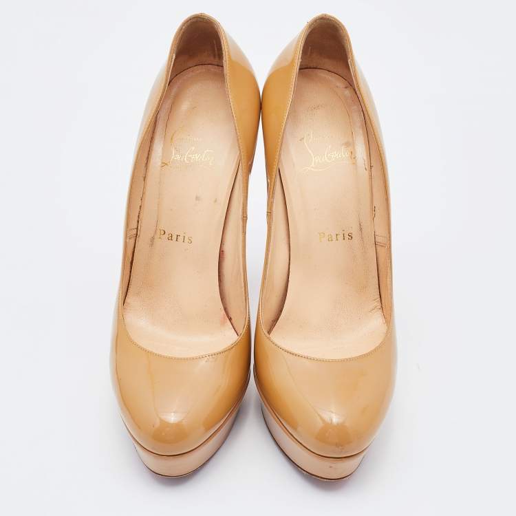 Pre Owned Christian Louboutin Beige Patent Leather Bianca Platform Pumps Size 38