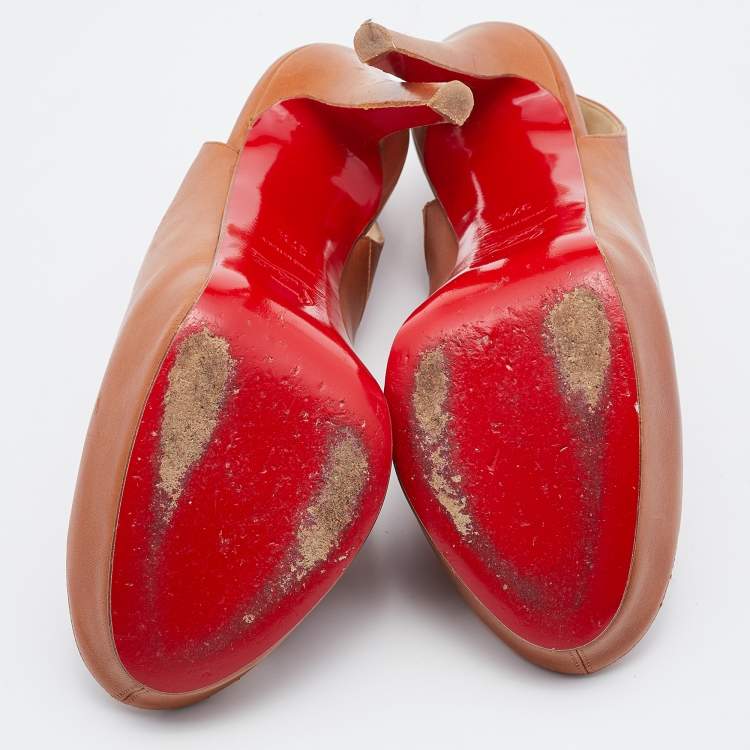 Pre Owned Christian Louboutin Brown Leather Slingback Platform Pumps Size 37.5