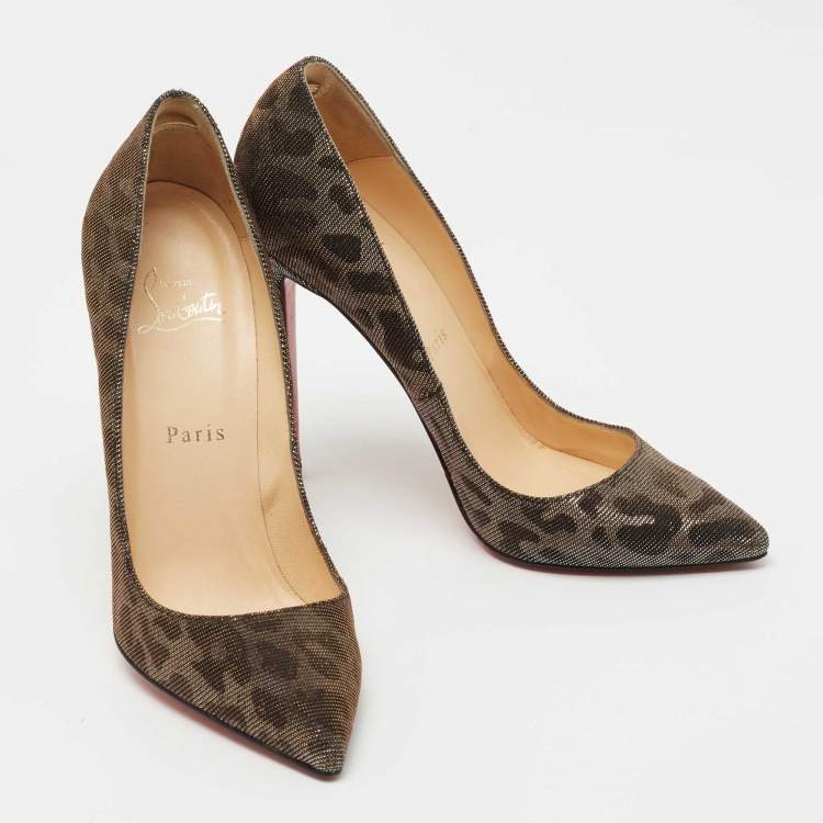 Pre Owned Christian Louboutin Metallic Two Tone Leopard Print Lurex Fabric Pigalle Pumps Size 37