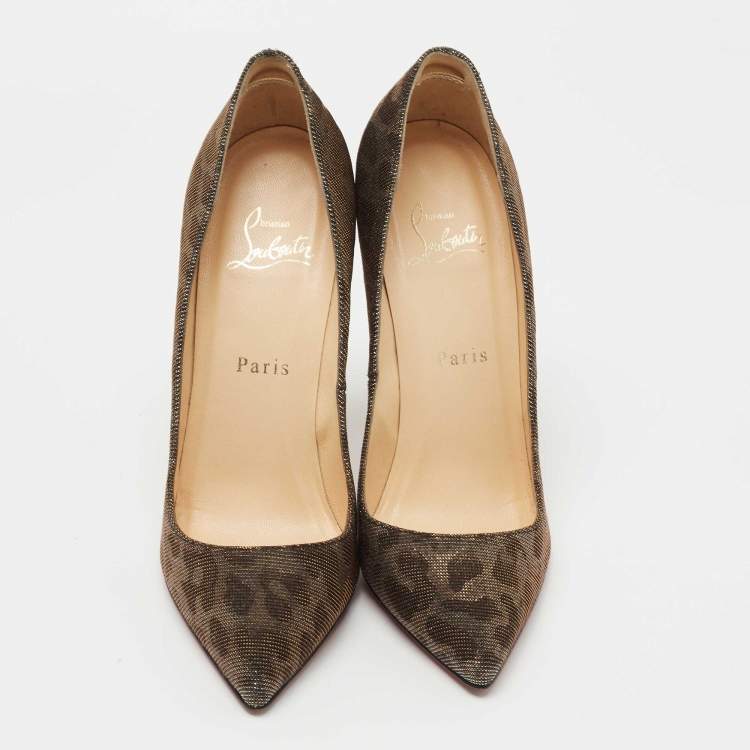 Pre Owned Christian Louboutin Metallic Two Tone Leopard Print Lurex Fabric Pigalle Pumps Size 37