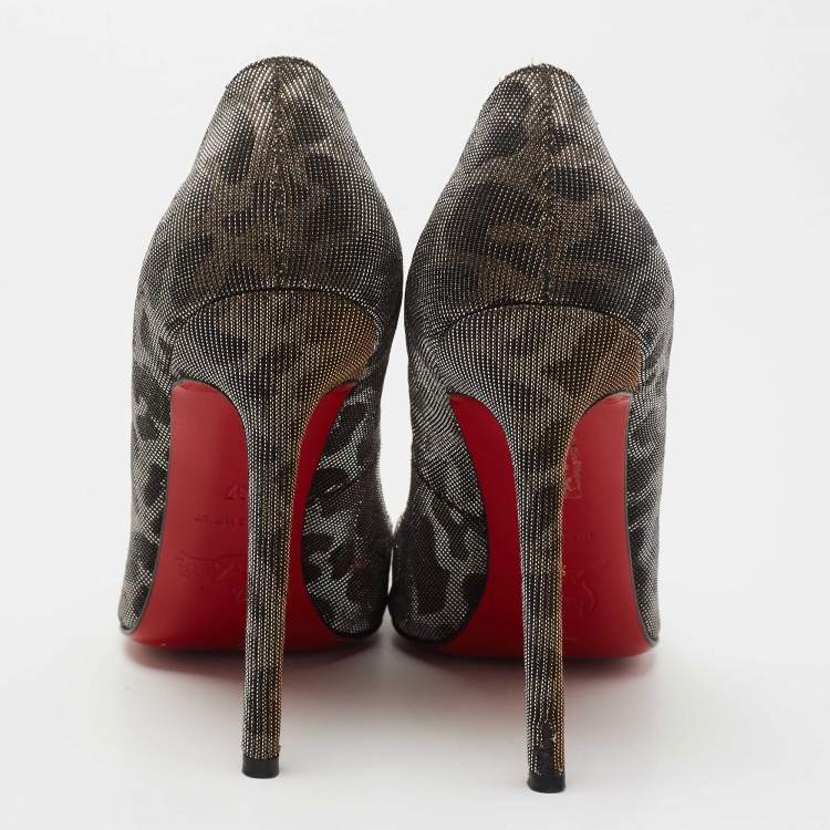 Pre Owned Christian Louboutin Metallic Two Tone Leopard Print Lurex Fabric Pigalle Pumps Size 37