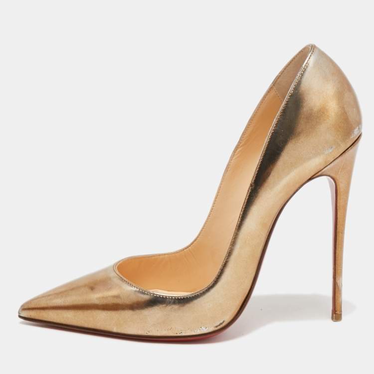 Pre Owned Christian Louboutin Gold Leather Kate Pumps Size 37