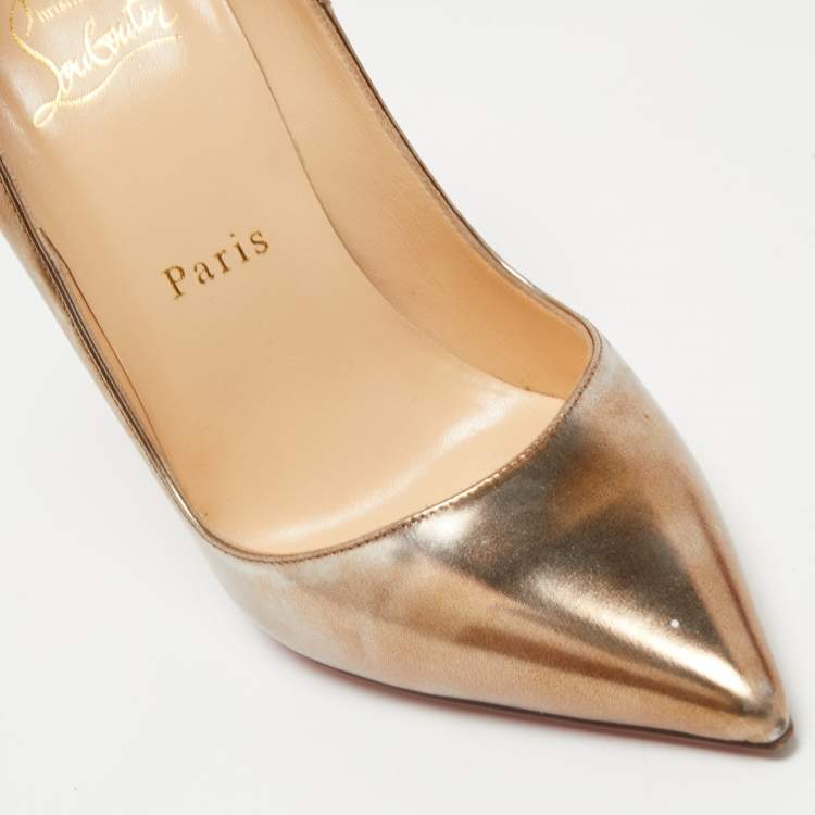 Pre Owned Christian Louboutin Gold Leather Kate Pumps Size 37