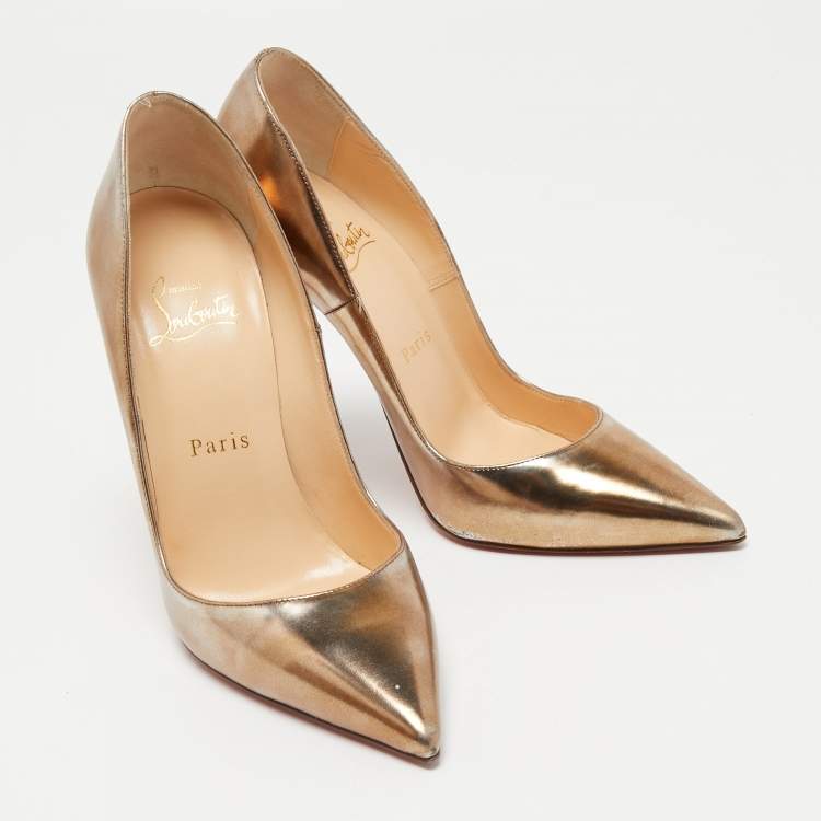 Pre Owned Christian Louboutin Gold Leather Kate Pumps Size 37