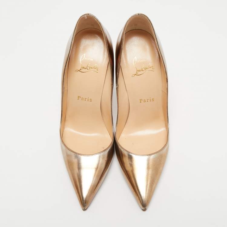 Pre Owned Christian Louboutin Gold Leather Kate Pumps Size 37