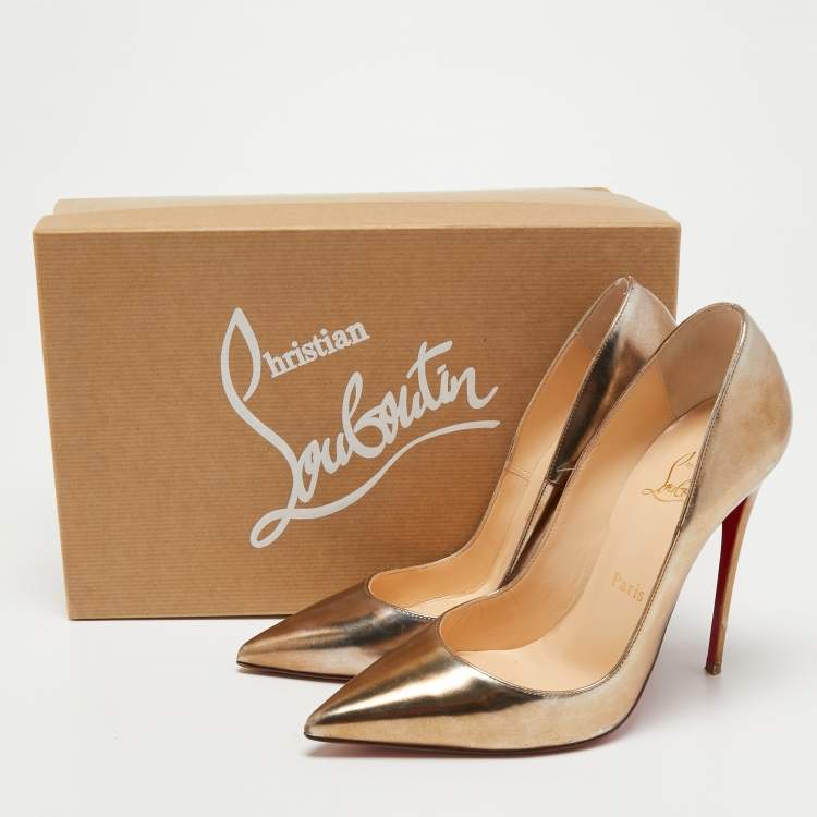 Pre Owned Christian Louboutin Gold Leather Kate Pumps Size 37