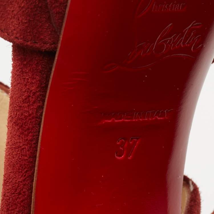 Pre Owned Christian Louboutin Rust Red Suede Pleated Bandra Zip Platform Sandals Size 37
