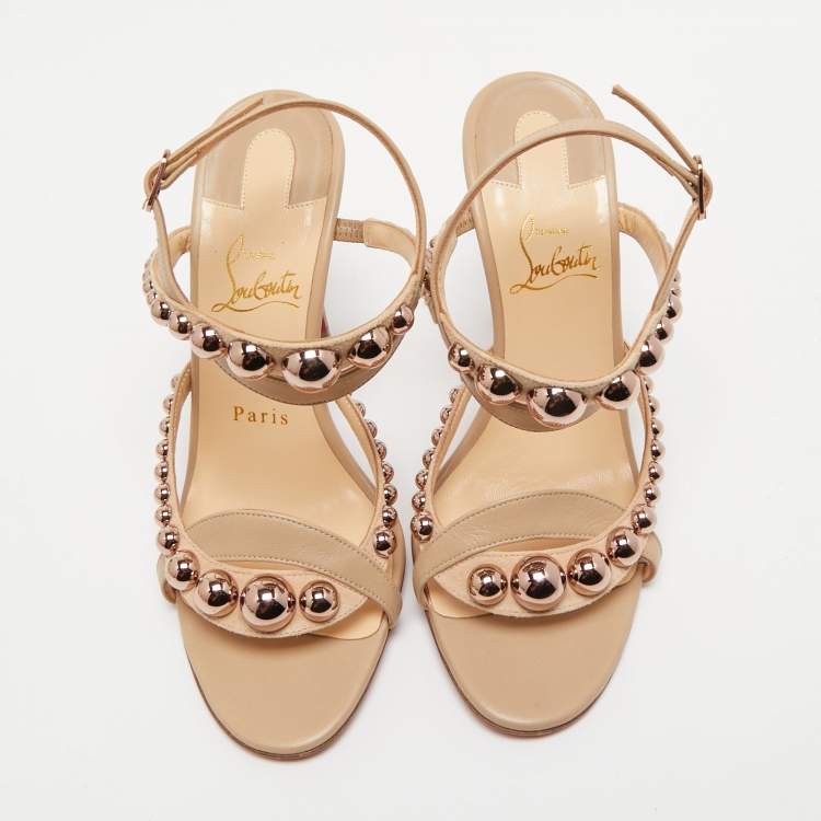 Pre Owned Christian Louboutin Beige Leather Galeria Sandals Size 37