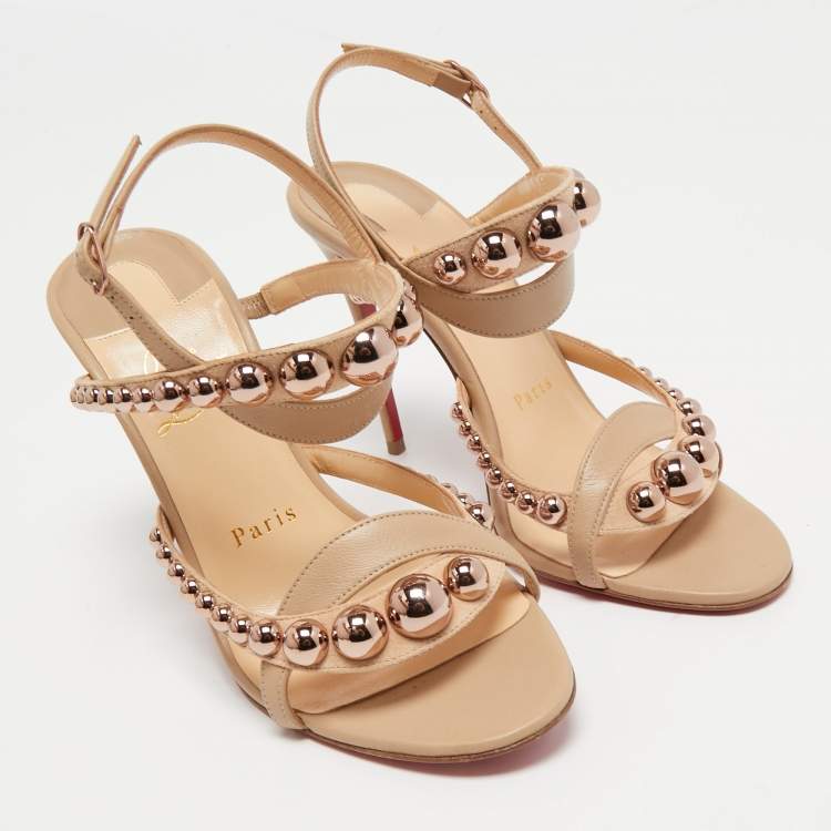 Pre Owned Christian Louboutin Beige Leather Galeria Sandals Size 37