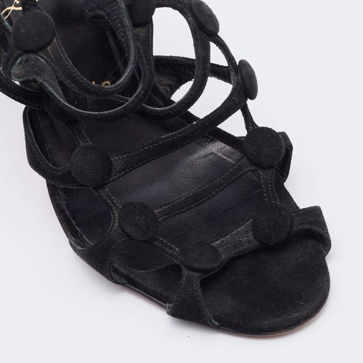 Pre Owned Christian Louboutin Black Suede Neuron Cage Ankle Strap Sandals Size 37