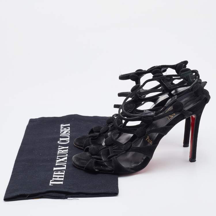Pre Owned Christian Louboutin Black Suede Neuron Cage Ankle Strap Sandals Size 37