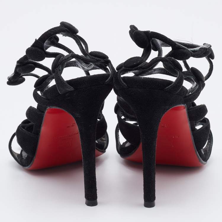 Pre Owned Christian Louboutin Black Suede Neuron Cage Ankle Strap Sandals Size 37